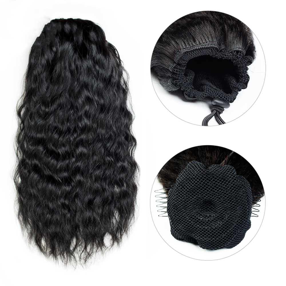 Water Wave Drawstring Ponytail Human Hair Brazilian With Afro Clip In Extensions 4 Combs Remy Natural Wavy Ponytail