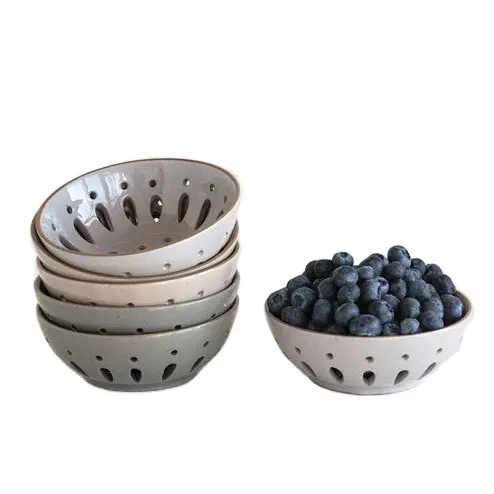 Универсальная круглая керамическая корзина для ягод, собирающая естественные оттенки земли, фарфоровая чаша для ягод, дуршлаг для фруктов, мыльница