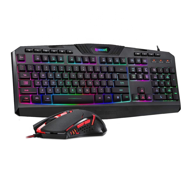 Проводная игровая клавиатура и мышь Redragon S101, игровая клавиатура с RGB подсветкой, с мультимедийными клавишами, подставкой для запястья и красной подсветкой