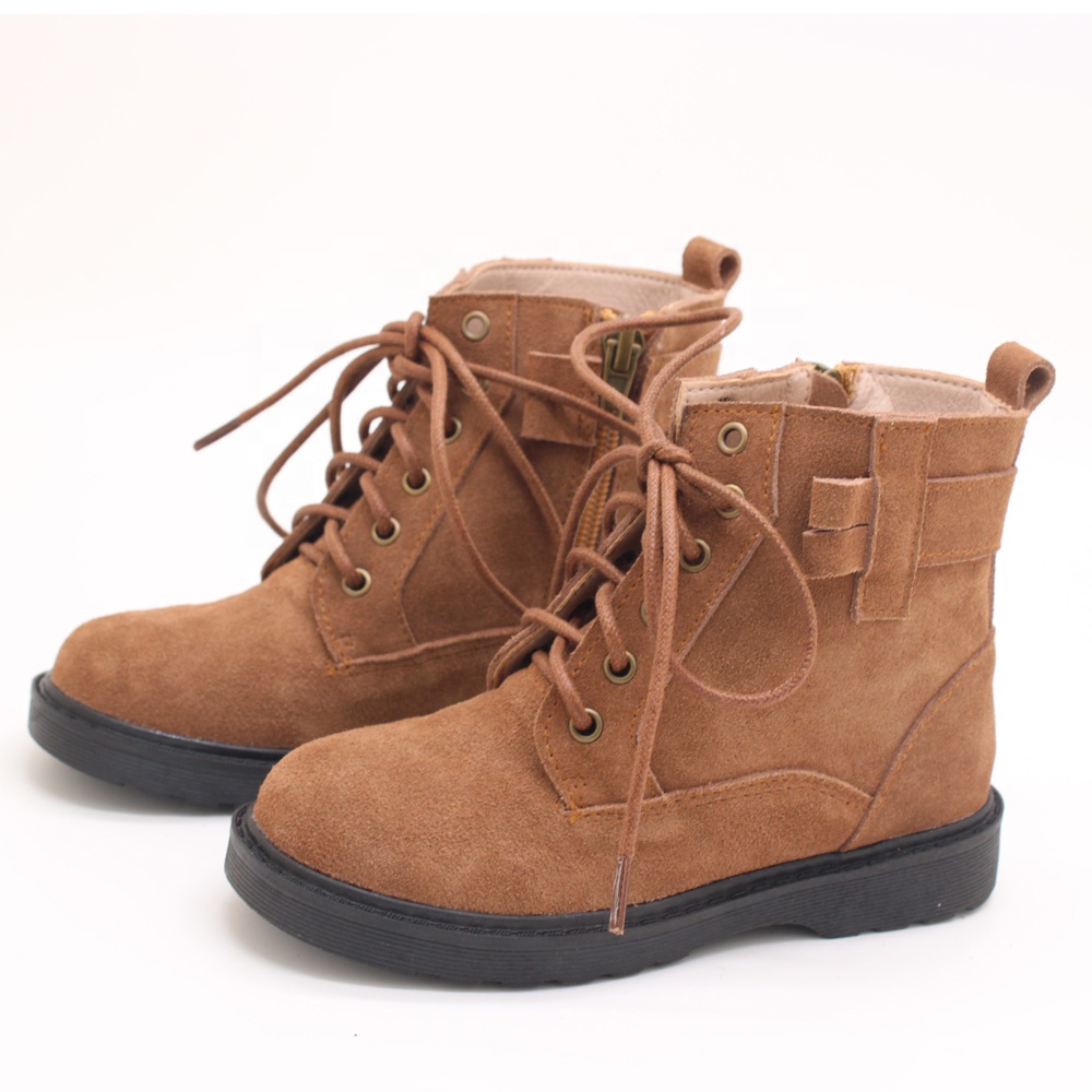 2021 customized Brown Suede Leather Toddler Boots Girl Wholesale