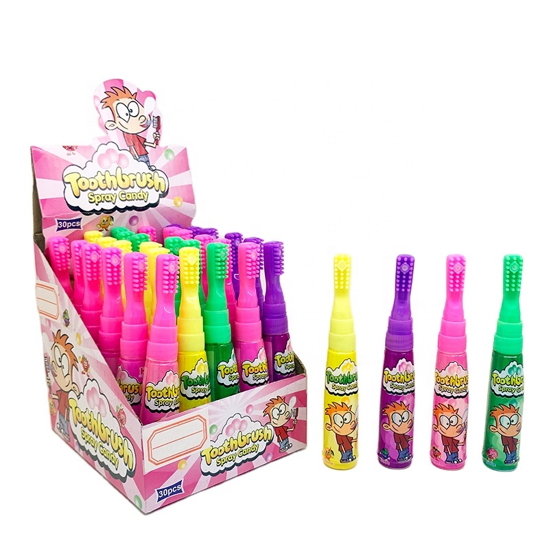 New Arrival Kids Toy Toothbrush Shape Sweet Sour Fruity Flavour Liquid Spray Candy