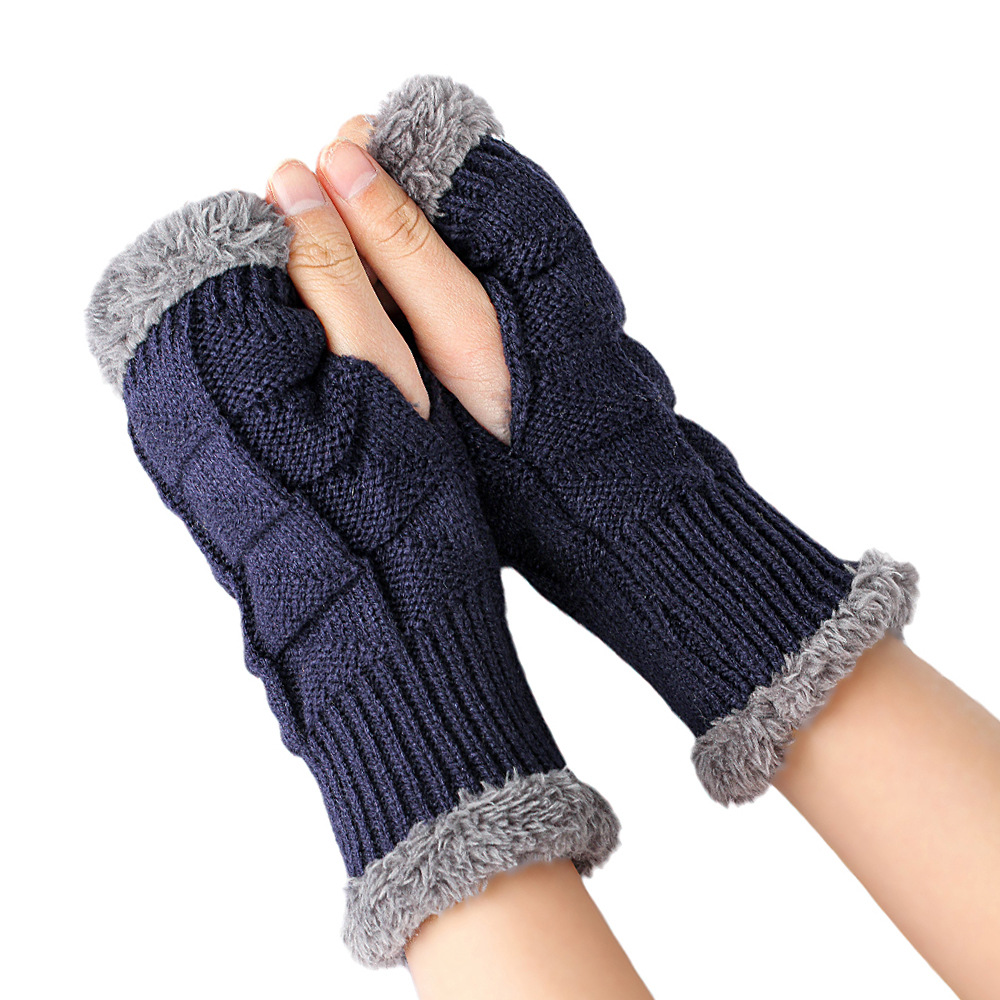 New thickened woolen warmth leak finger wrist protection sleeves versatile half finger gloves cycling neutral acrylic gloves