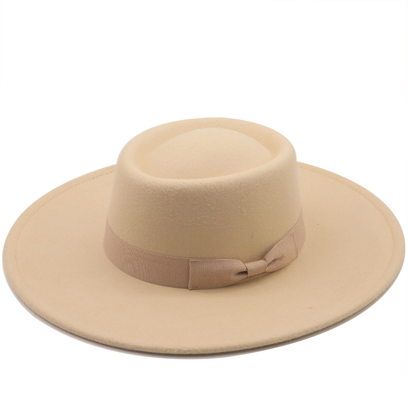 New autumn and winter fashion big brim jazz top hat for men and women concave black woolen woolen hat