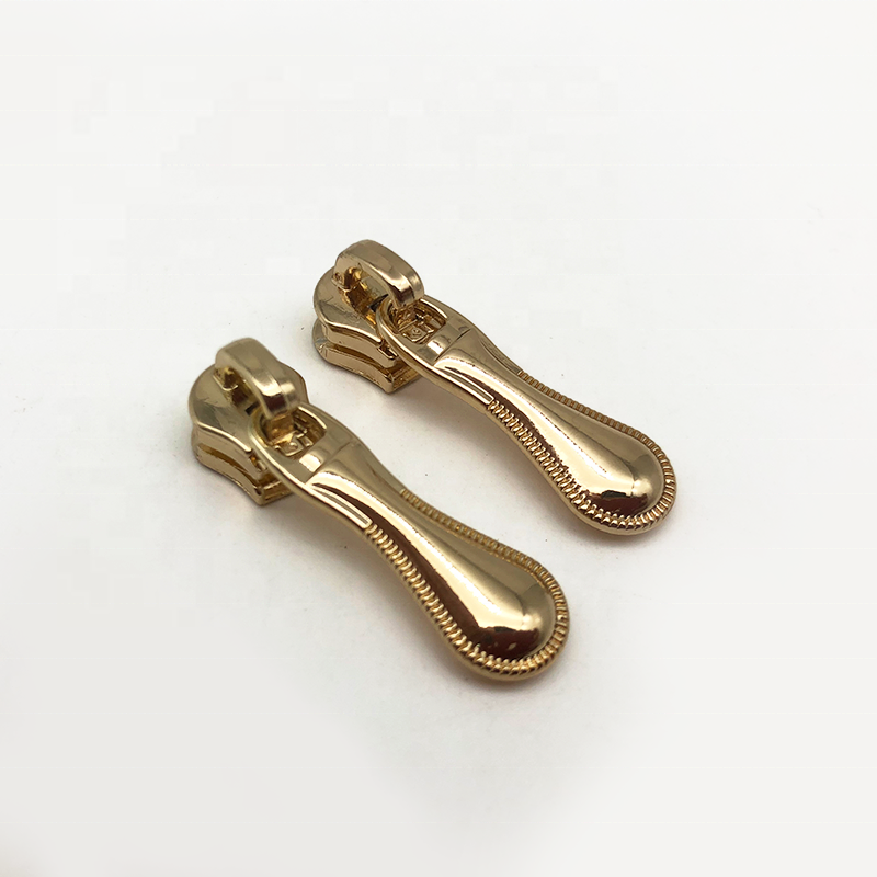 Metal zipper slider with pull tab No. 3 slider electroplated water droplet bronze slider with extension card customized logo zip