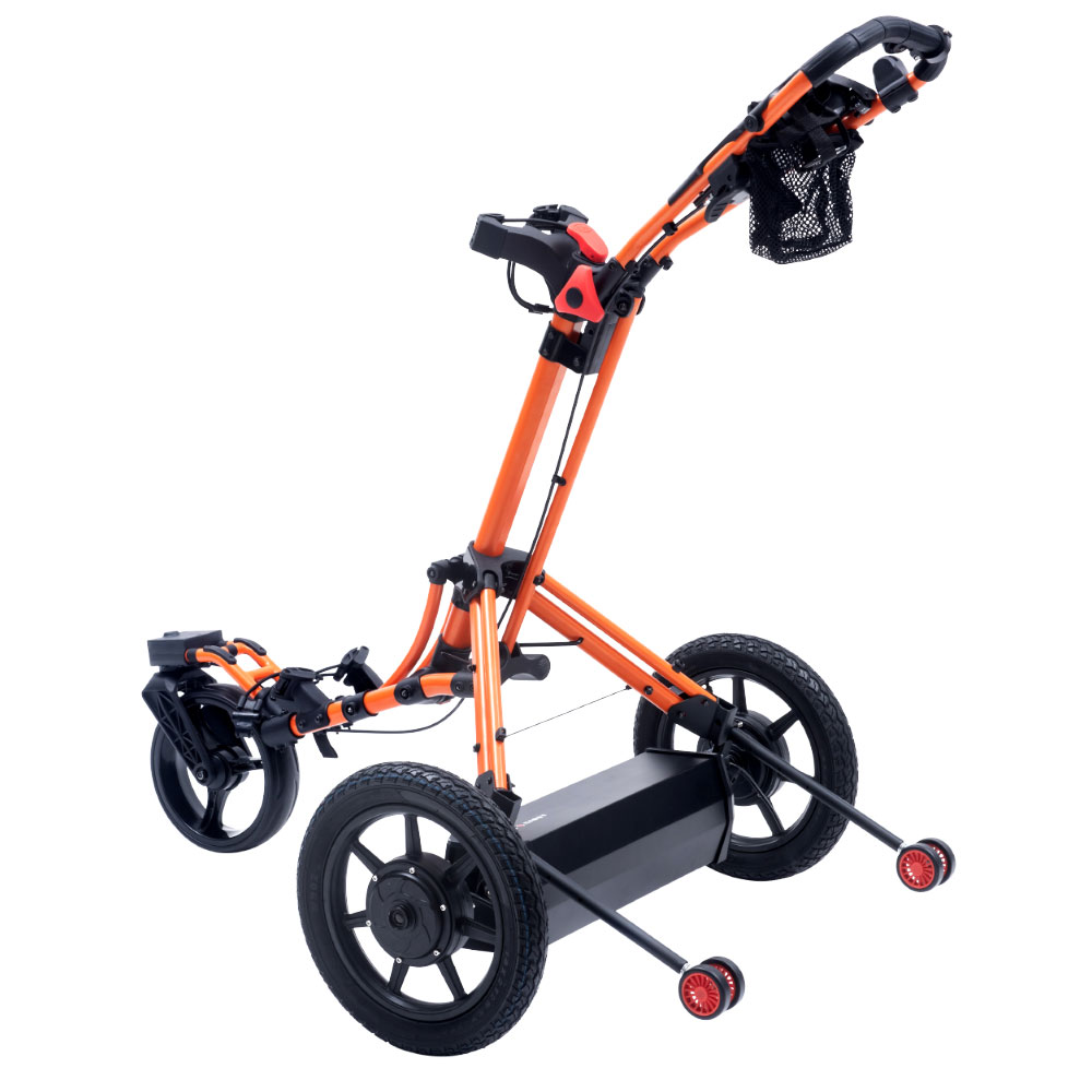 Folding Electric auto golf trolley kaddy on golf ground remote control Follow me trolley