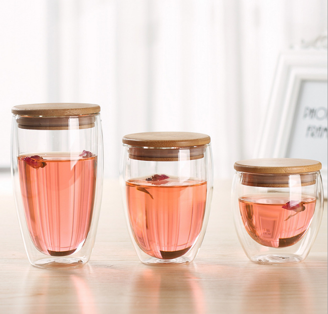Hot Sale Heat Resisting Borosilicate Double Wall Glass With Lid Glass Cup Of Coffee And Tea