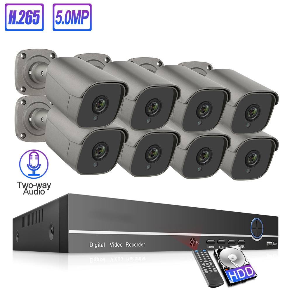 Комплект камеры Techage 8Ch 5mp Poe H.265 наружная двухсторонняя аудио камера безопасности система ночного видения P2P