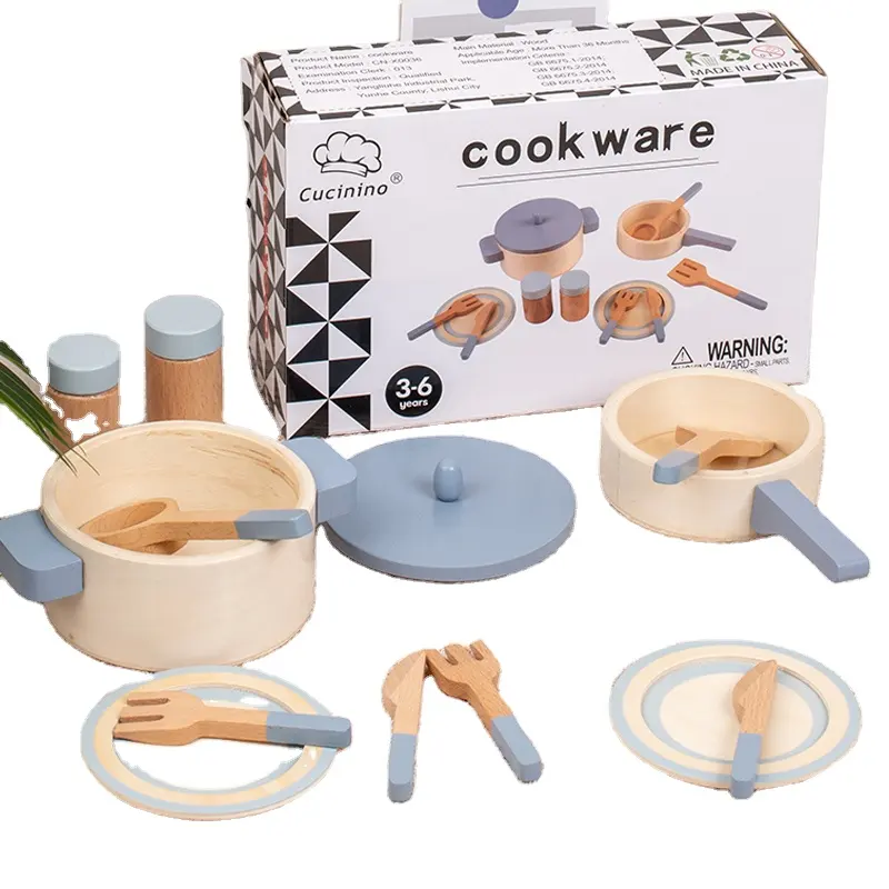 Children kitchen toy cooking set kids toy pots and pans Pretend Play wooden toy cookware