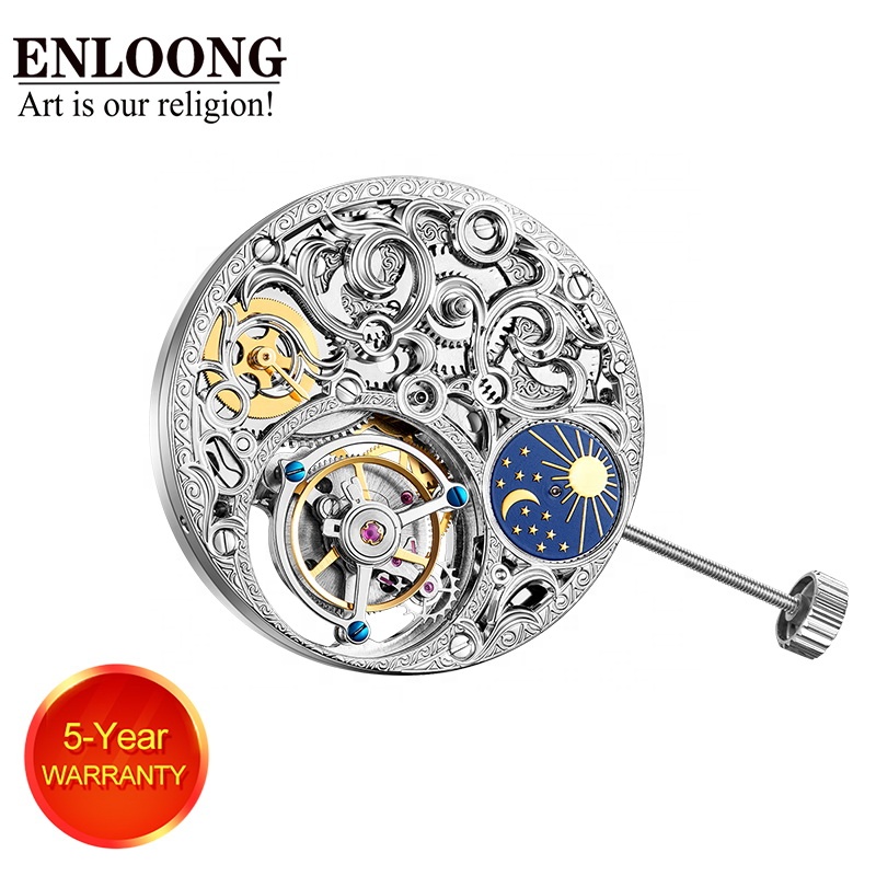 2019 ENLOONG настоящий роскошный скелет турбийон движение с ручным заводом OEM логотип гравировка турбийон часовой механизм