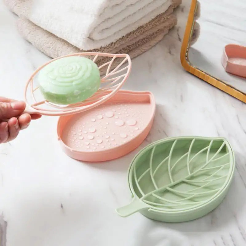 Leaf-Shaped Plastic Non-Slip Soap Dish Toilet Bathroom Soap Tray Drain Soap Holder
