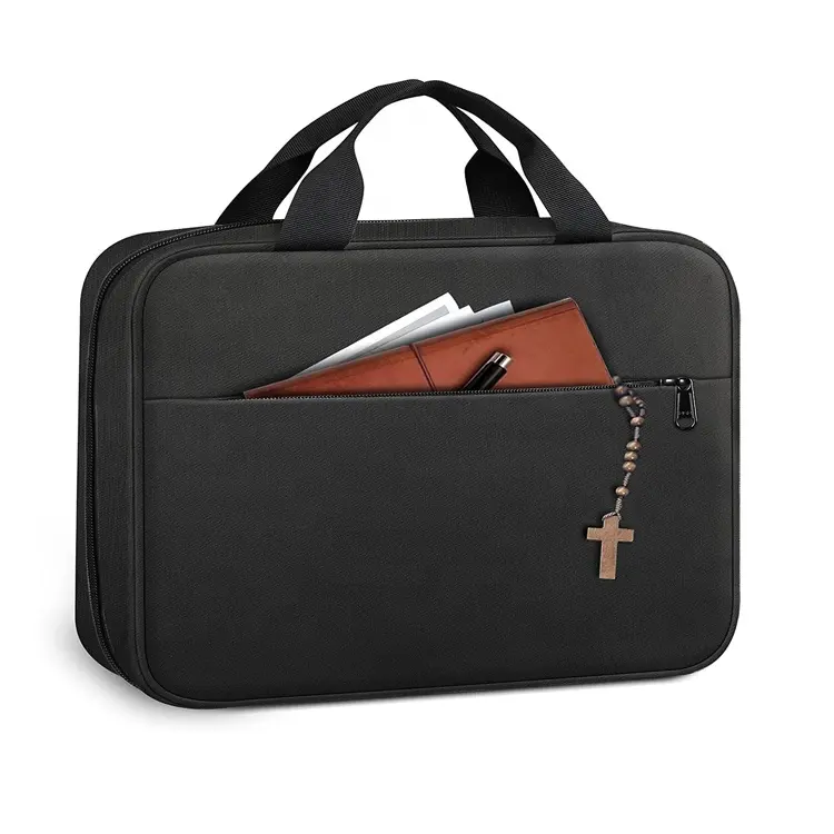 Factory Custom High Quality waterproof polyester canvas Large Book Case Church Bag zipper Bible Cover with Handle
