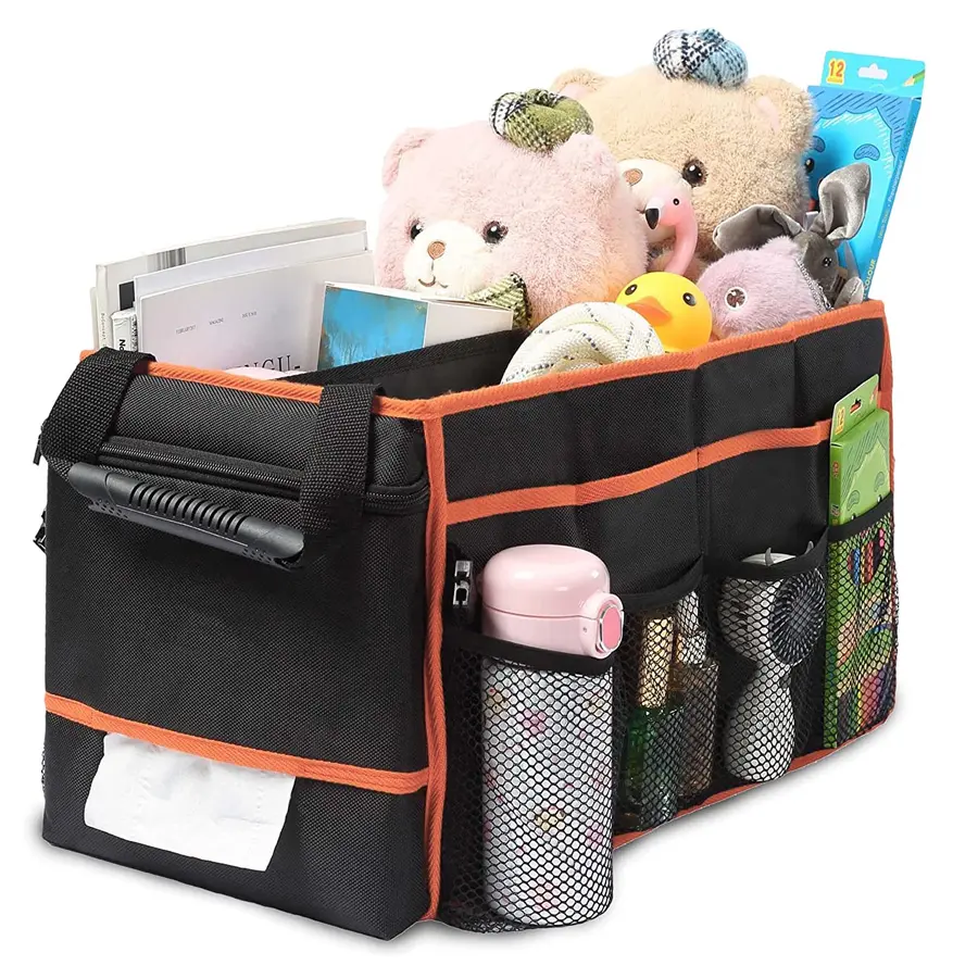Factory Supply Collapsible Car Seat Organizer With Multi-pocket And Cup Holder