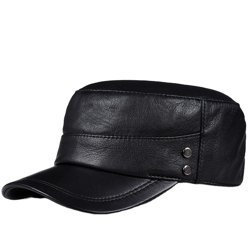 Men's genuine leather baseball cap hat male boy real leather military caps hats HL817
