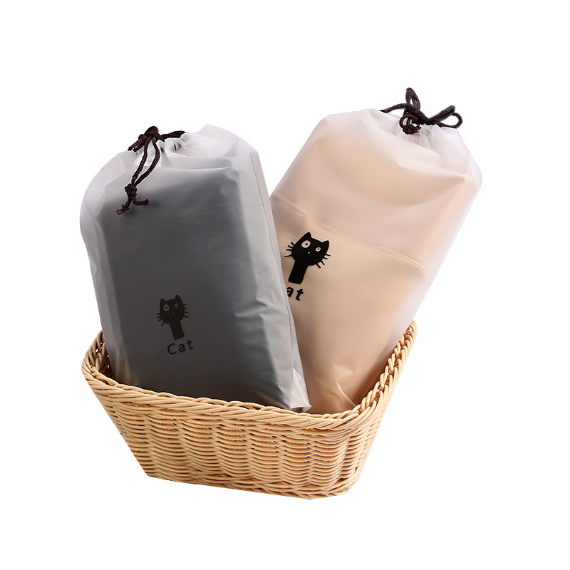 Custom Printed Logo Frosted Plastic Bag Clothes Packaging Bag Drawstring Bags