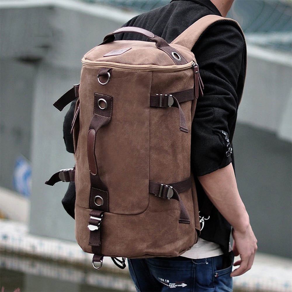 Larger capacity Canvas Rucksack Luggage Travel Backpack Hiking Vintage Travel Duffle Bag Crossbody Bag Compartment Backpack