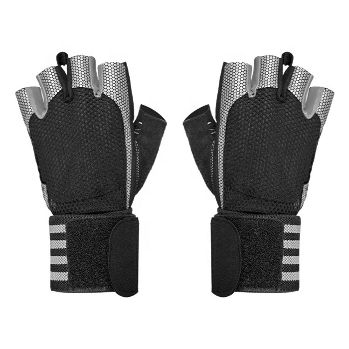 Wholesale Customized Half Finger Gym Gloves With Breathable Anti-slip Extended Wrist Wrap