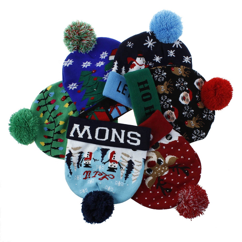 Knitted Santa Hat Colorful Light Christmas Santa Hat High-grade LED light Christmas Hat