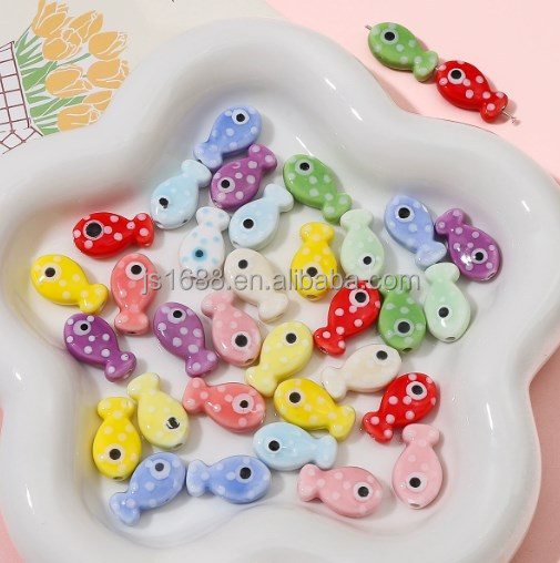 Fashion Colorful Point Dot Fish Shape Ceramic Beads for Jewelry Making Hand-painted Fancy Beads Bracelet Accessories Wholesale
