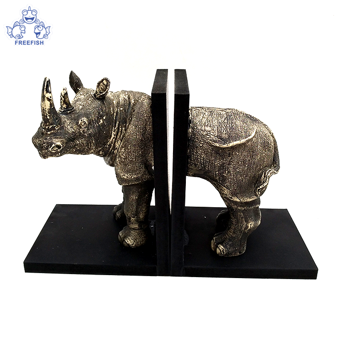 1 Pair Resin Rhino Bookends, Wood Animal Shape Desktop Bookends, Home Decoration Crafts