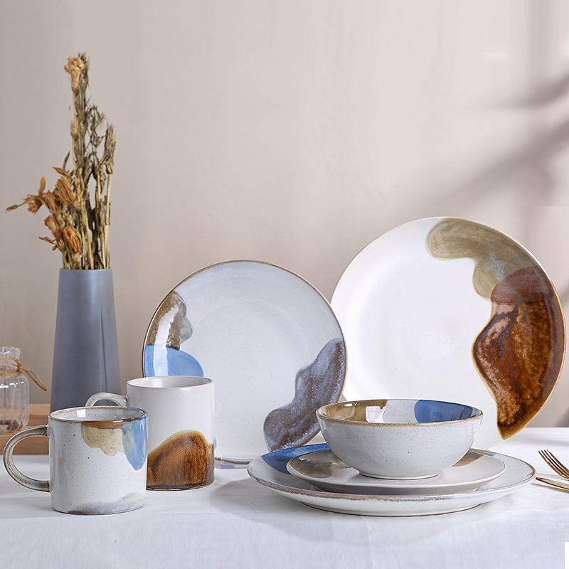 Unique hand painted colorful ceramic design full dinnerware set stoneware dinnerware for restaurant home