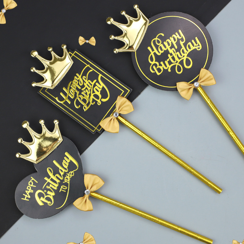 High quality cake decoration hot stamping crown paper happy birthday cake toppers