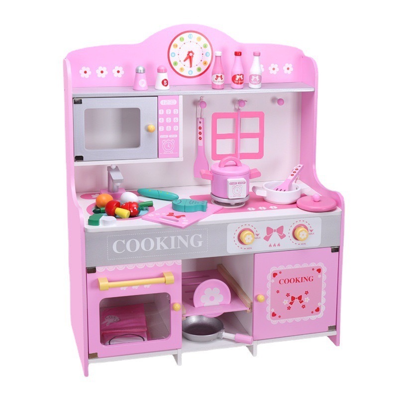 Play Pink Big Cooking Magnetic Simulation Play kitchen wood accessories Toy Wooden Kids Big Kitchen Set Toy Child Kitchen Toys