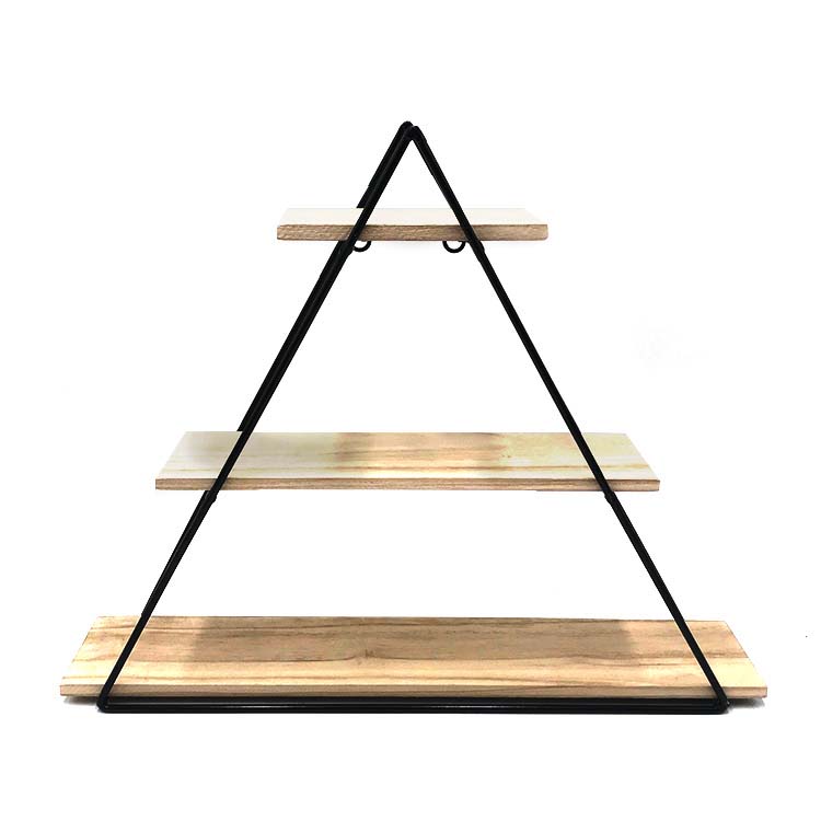 Decor Iron Framework Wooden 3 Tier Triangle Wall Shelf