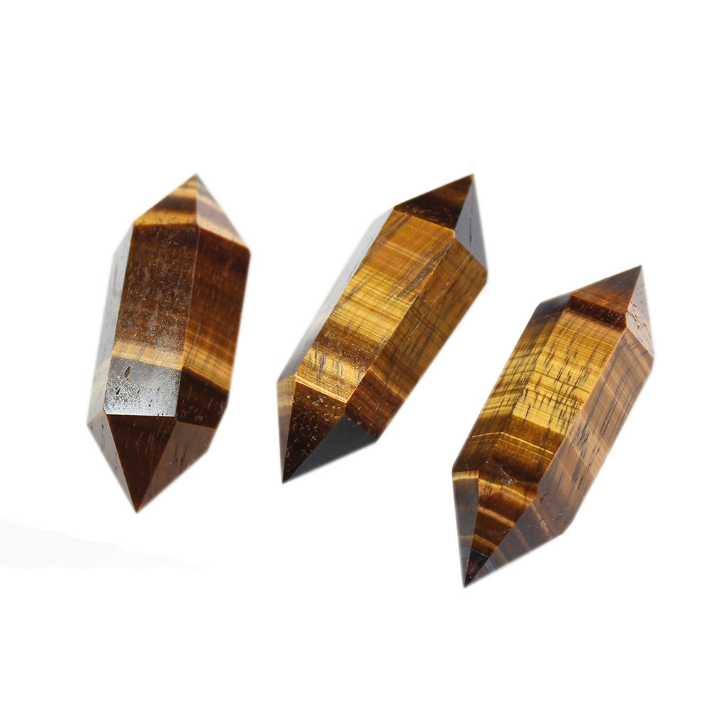 5cm Natural Tiger Eye Double Points Wand Hexagonal Chakra Faceted Prism Bar Healing Crystal Wand