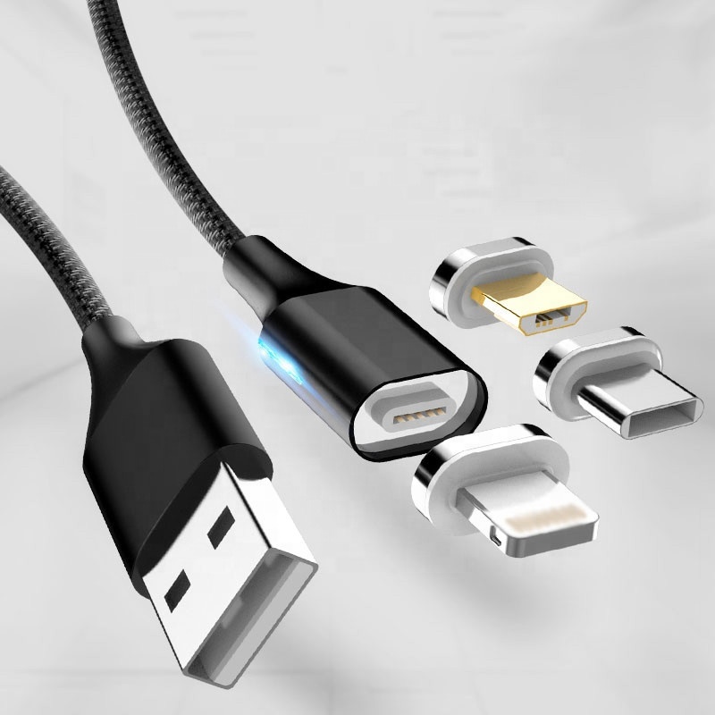 Vnew горячая Распродажа светодиодная подсветка 1 м многофункциональный 3 в 1 3A Micro 8pin Type C Быстрая зарядка и передача данных Магнитный usb-кабель для сотового телефона