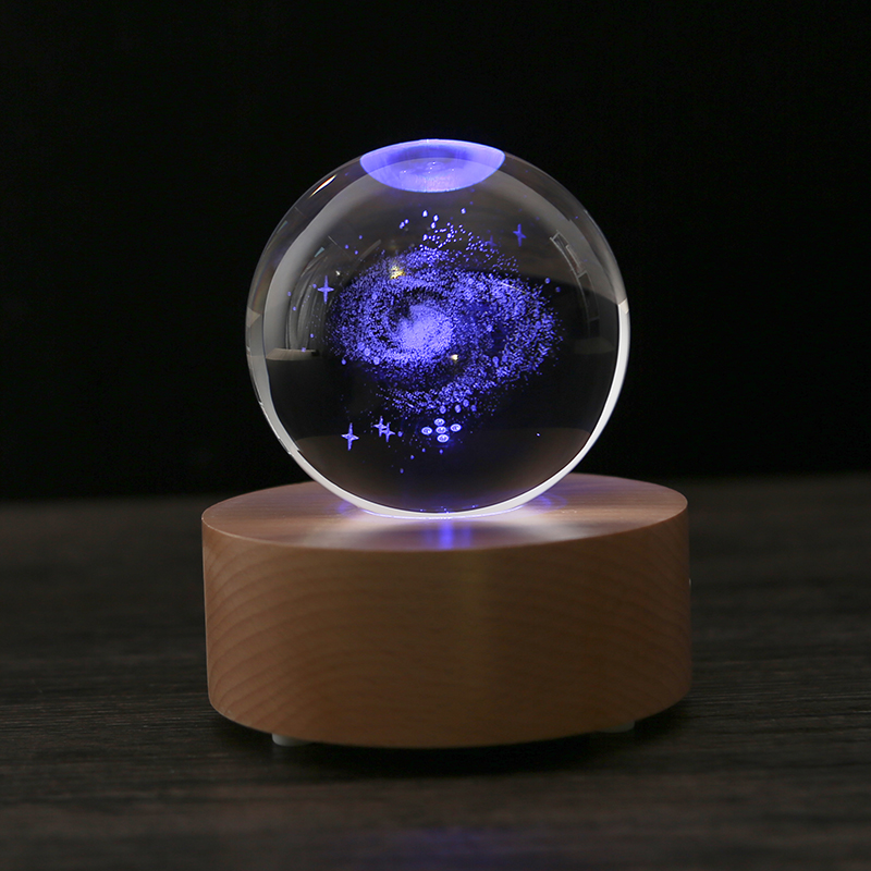 New Design 3d Solar System Laser Engrave Magic Crystal Ball with LED Stand