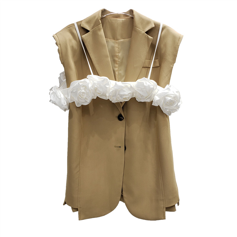 2021 High Quality Solid Color Sleeveless Vest Jacket 3D Flower Sling Sexy Suit Vest Top Irregular Cuff Edge Streetwear Suit Vest