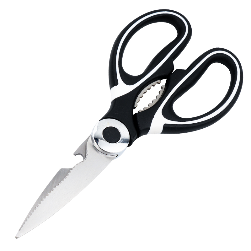 Wholesale New Seafood Serving Metal Tool Multifunction Curved Kitchen Food Scissors With Walnut Clip Stainless Steel