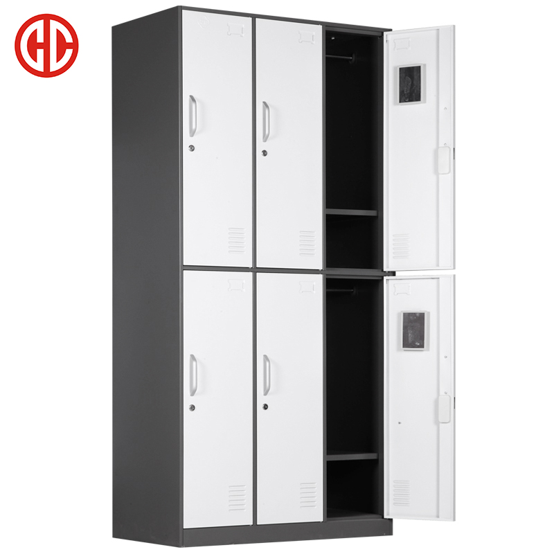 Customized work school gym iron metal handle locker cabinet staff student children steel storage box 6 door clothes lockers