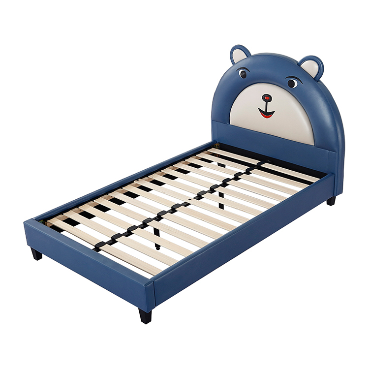 Luxury Bedroom Furniture Bed Blue Cute Leather Backrest Wooden Single Bed Children Kids Bed Frame