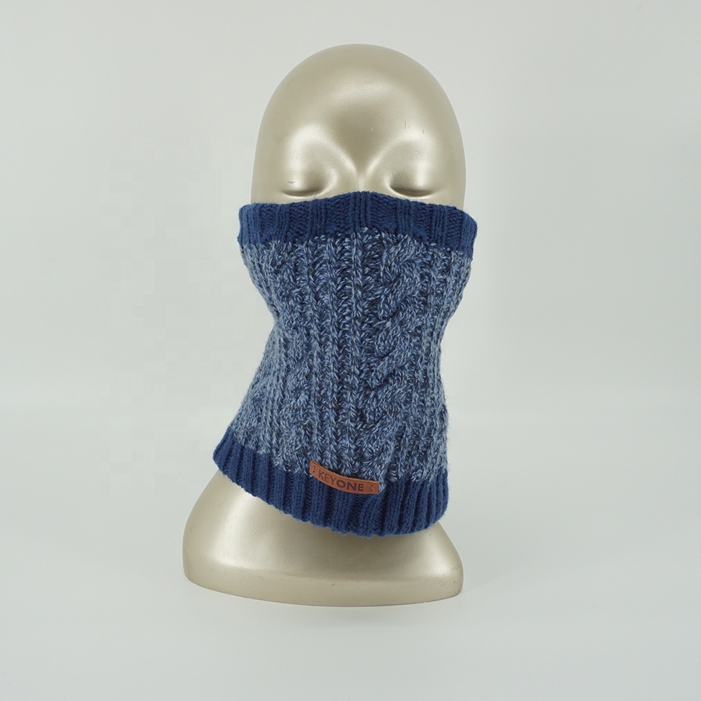 Stylish Cold weather Cable Navy Melange wool Men's Knitted winter hats beanie with scarf