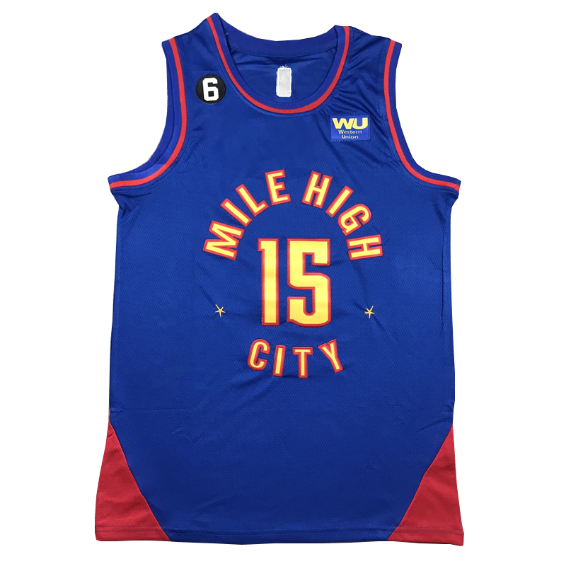 Оригинальный 1:1 мужской баскетбольный трикотаж Denver Team #15 Nikola Jokic синий 2022/23 эффектный выпуск Баскетбольная одежда спортивная одежда