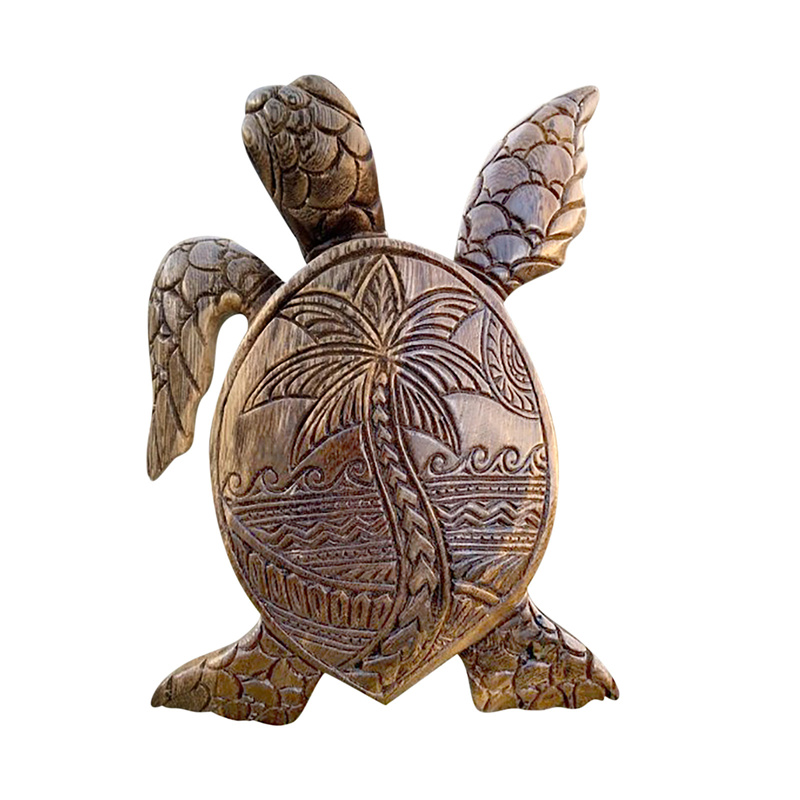 Hawaiian Turtle Wood Resin Hand Carved Turtle Statue Seaside Tropical Nautical Ocean Coastal Turtle Tortoise Home Decoration
