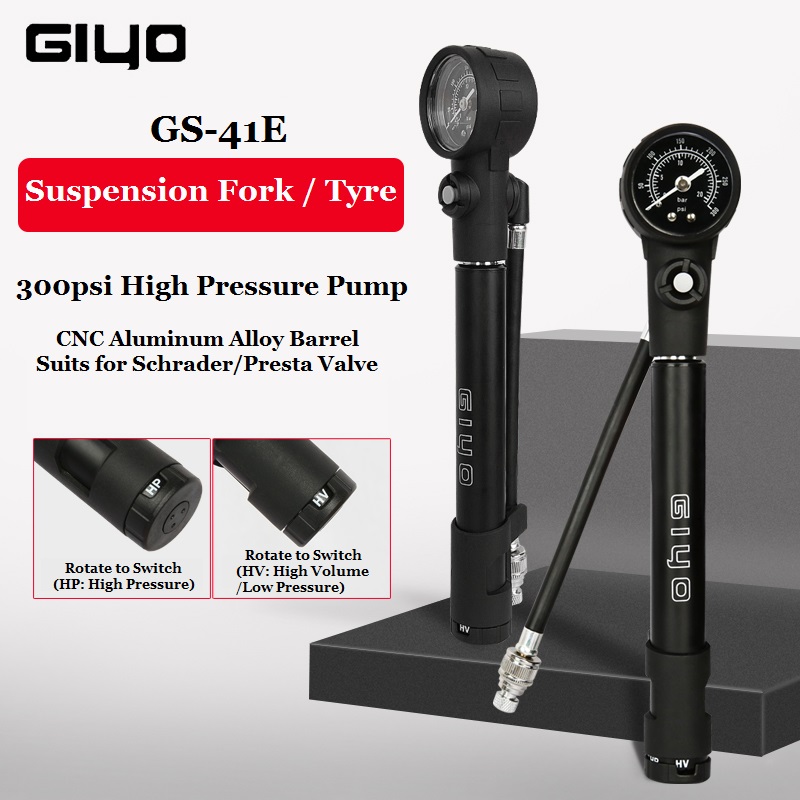 GIYO GS-41E 300Psi мини алюминиевый сплав + инженерный пластиковый велосипедный подвесной насос с манометром, велосипедный насос, велосипедный насос