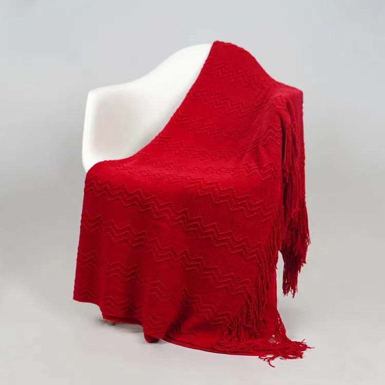Fashion home decoraction 100% acylic soft sofa throw knitted blankets tassel baby blanket