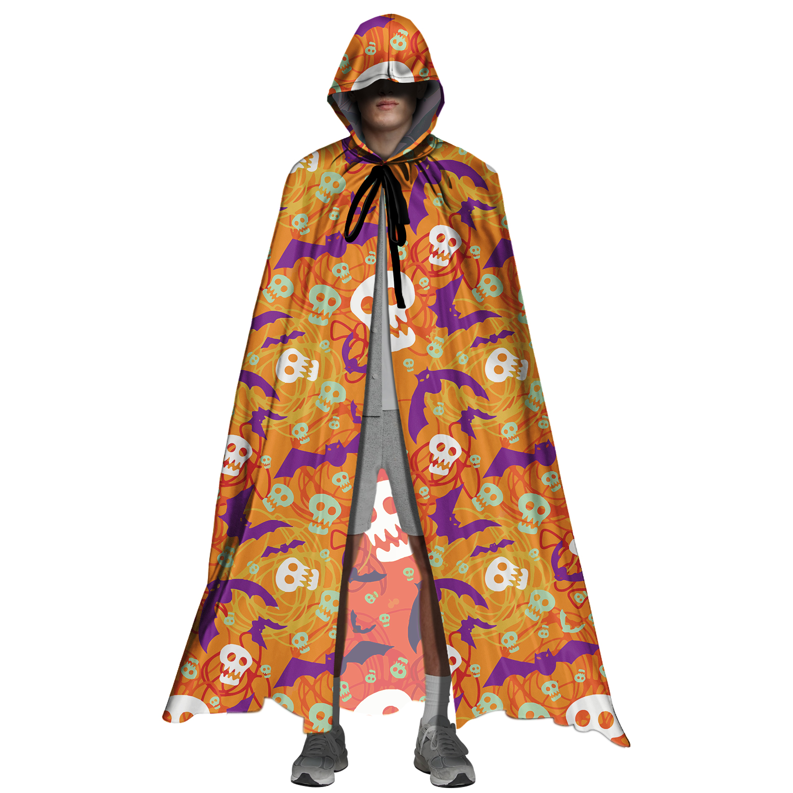 Custom Skull Candy Bat Print Hooded Cloak Poncho Cape For Men Cosplay Costume Adult Halloween Cosplay Costumes 2021 Witch Party