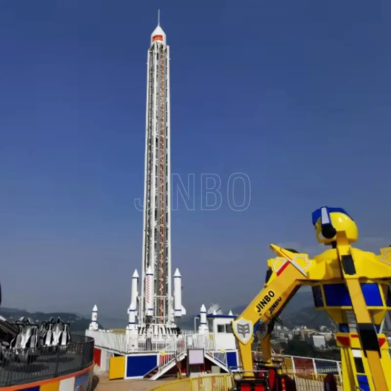 Jinbo new amusement theme park equipment launch tower sky drop tower spinning cabin free fall jumping tower rides fro sale