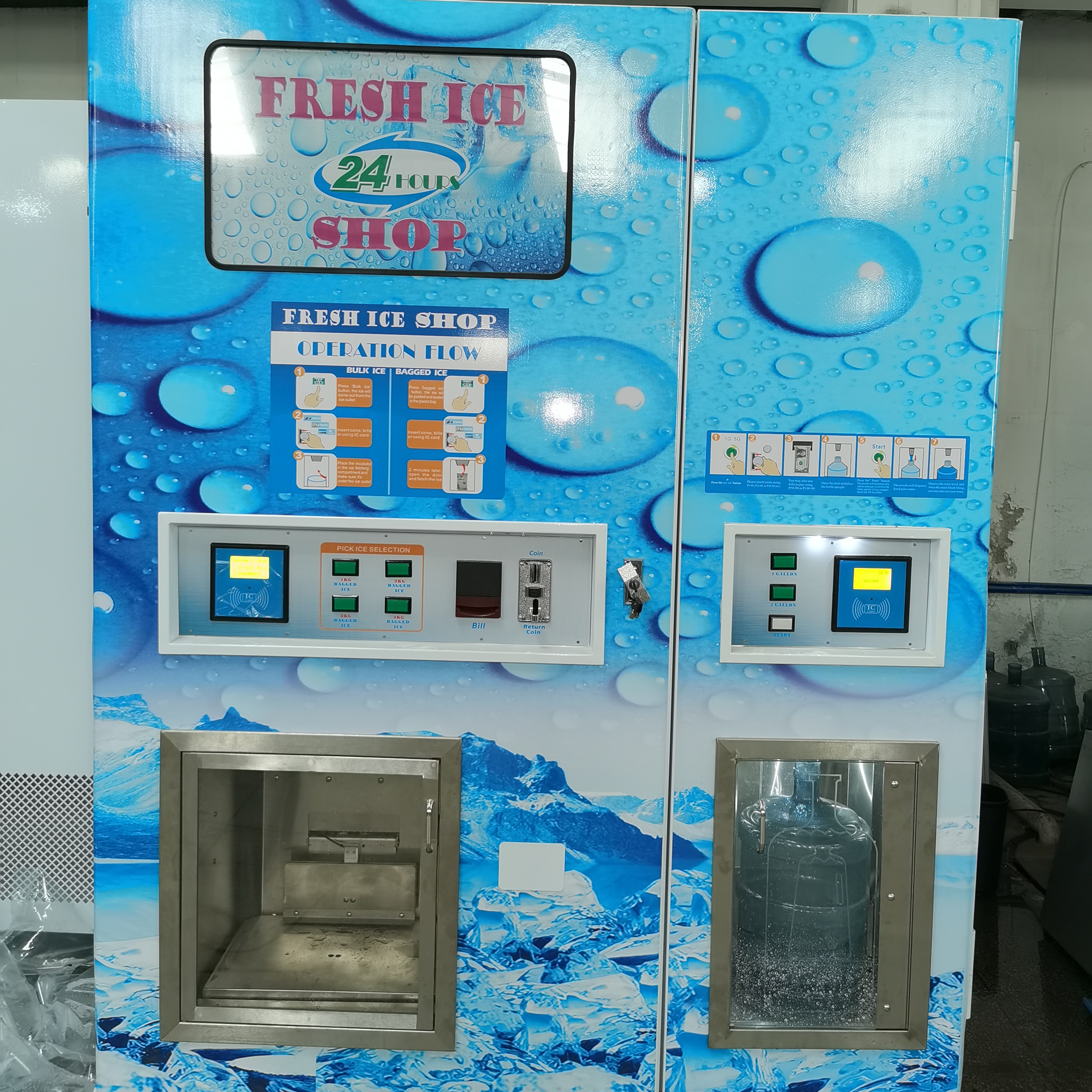 Торговый автомат для воды с фильтром системы обратного осмоса и открытой входной дверью, простой в установке торговый автомат для льда