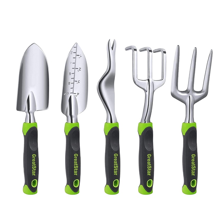 Hot Sale High Quality Garden and Flowerbed 5-Piece Tool Set including Trowel Transplanter Weeder Hand Fork and Hand Rake