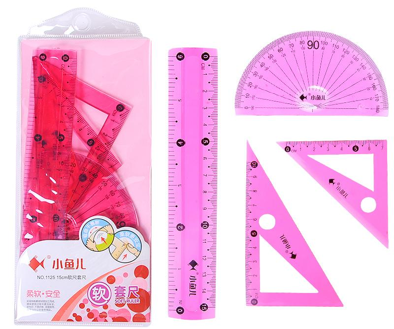Geometry school stationary set for students mathematical instruments 4 pieces ruler sets flexible plastic ruler