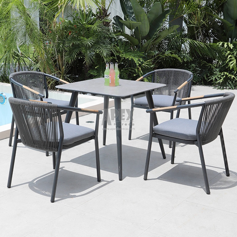 Patio Table Chairs Outdoor Furniture Aluminium Framed Outdoor Rope Dining Table Set For Outdoor