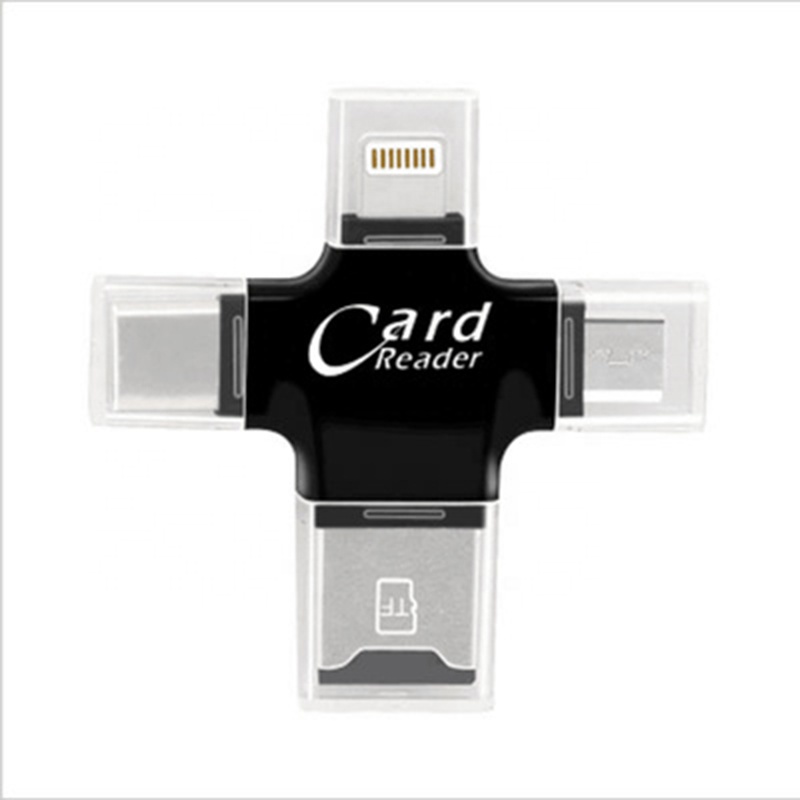 Бесплатный образец 4 в 1 Type-c Mini USB 2,0 устройство для чтения карт памяти OTG TF Card Writer для телефона