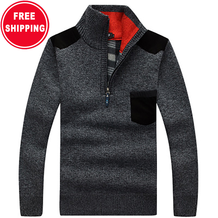 Winter stand up collar zipper sweater plus velvet turtleneck pullover men's loose thick warm bottoming sweater men