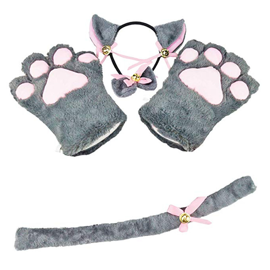 C304 кошка косплэй костюм животных косплэй одежда для вечеринок котенок Хвост уши воротник лапы Прихватки мангала