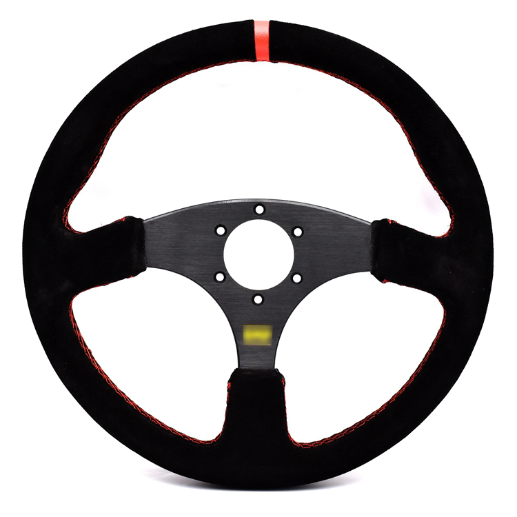 14 Inch SK CUSTOM Suede Leather with Aluminum Flat Sport Steering Wheel For All Cars