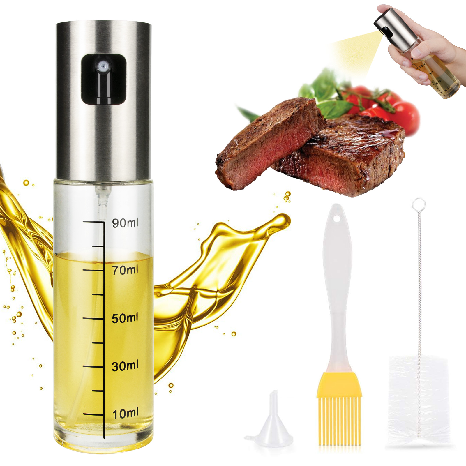 BBQ roasting grilling aceiteros en spray vinegar oil dispenser glass bottle stainless steel 100ml olive oil sprayer